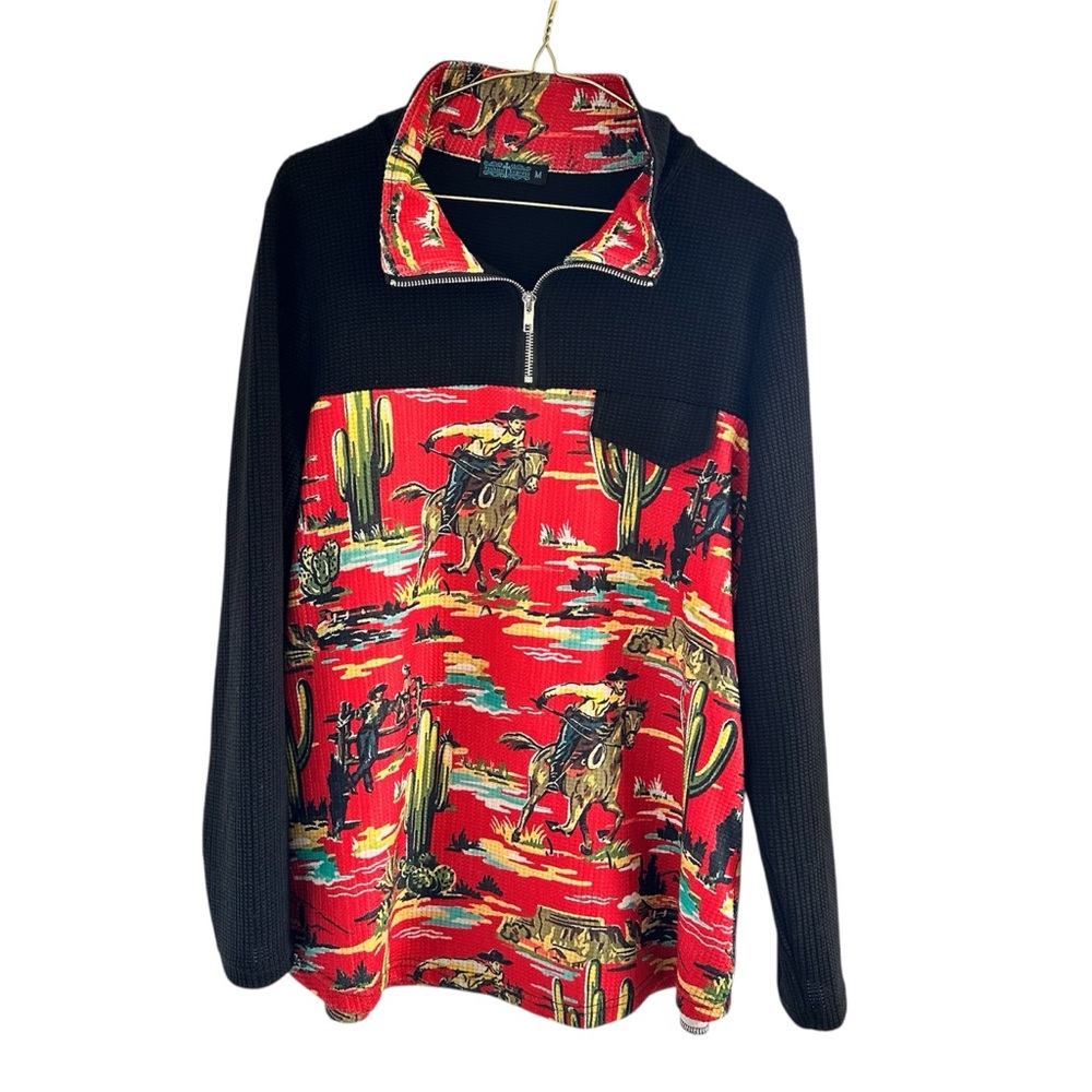 Express Black and Red Zip Up Sweatshirt with Bold western design.